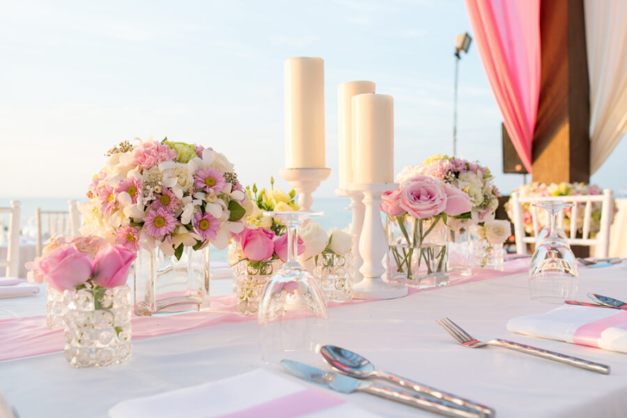Beach Wedding Setup on sunset
