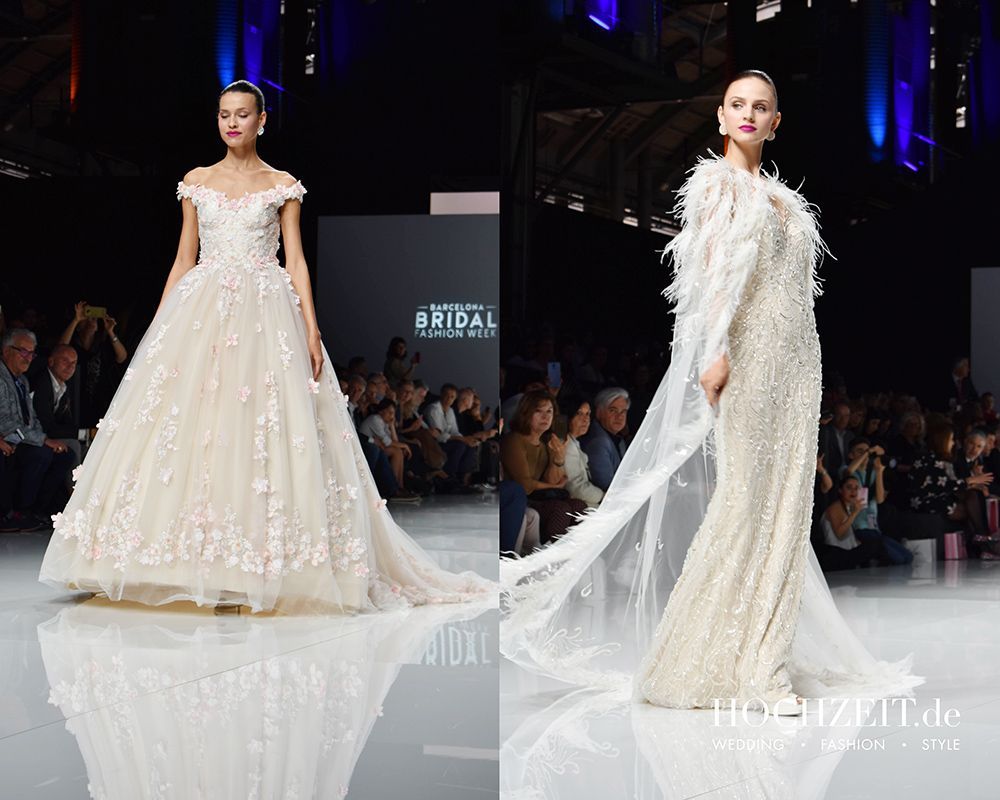 66 19 HOCHZEITde Ratgeber Aktuelles Barcelona Bridal Fashion Week brautkleid trend blueten federn 2018 05
