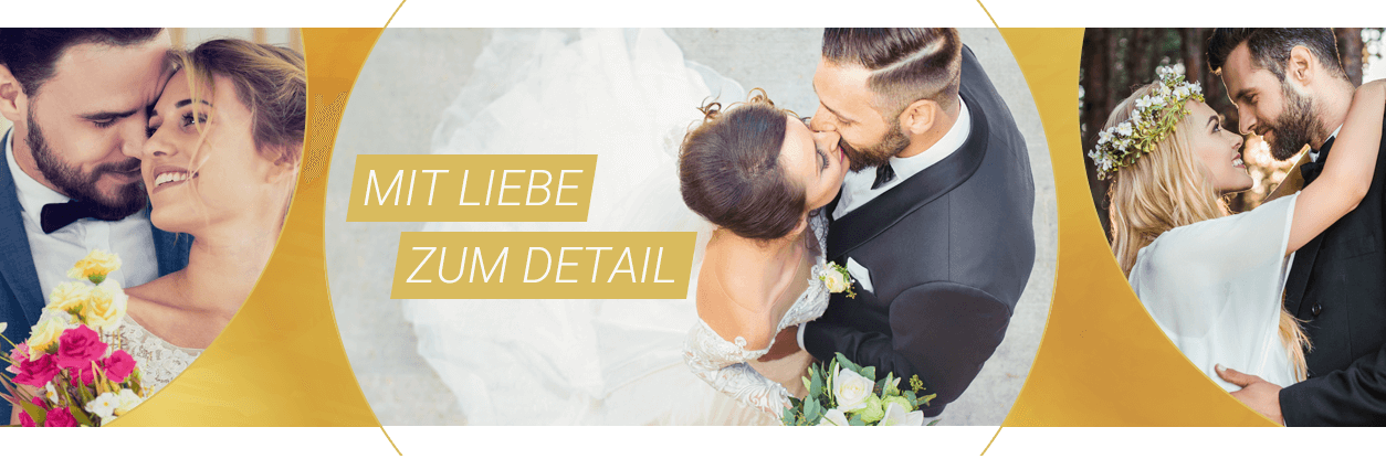 Hochzeit.de - Teaser Banner - Hochzeitspaare küssen und umarmen sich